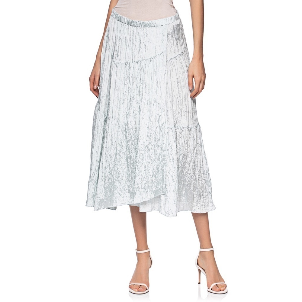 NWT VINCE Asymmetric Tiered Crinkle Midi Skirt in Mint